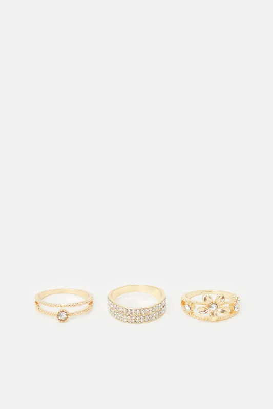 Women Gold Embellished Ring Set (3 Piece) sold by Redtag