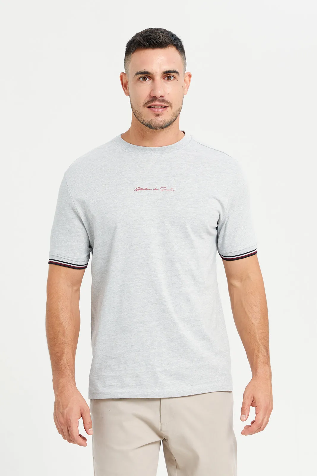 Men Grey Tipped T-Shirt With Logo sold by Redtag