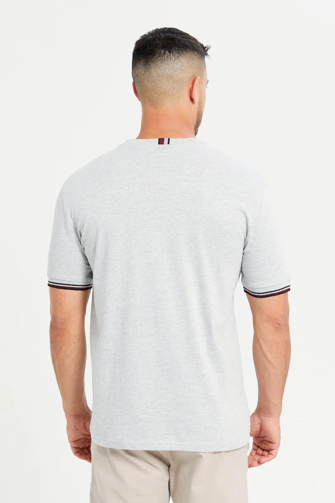 Men Grey Tipped T-Shirt With Logo sold by Redtag product image thumbnail 3