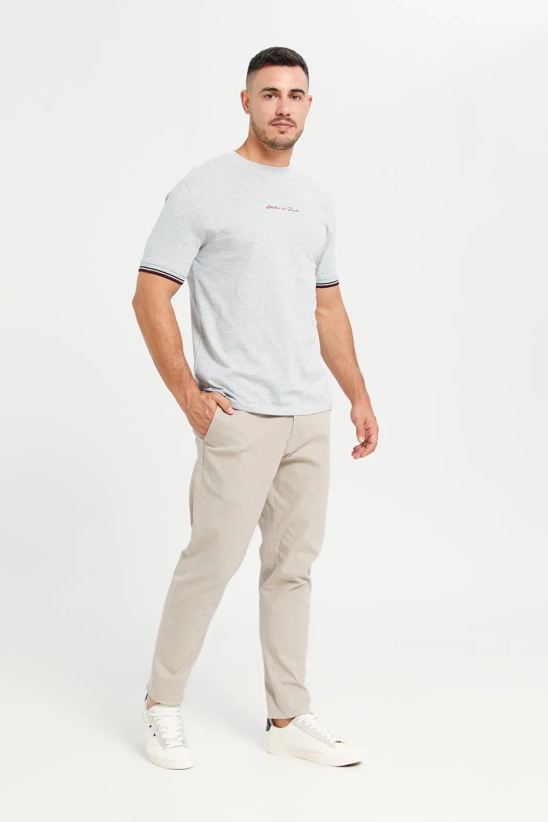 Men Grey Tipped T-Shirt With Logo sold by Redtag product image thumbnail 2