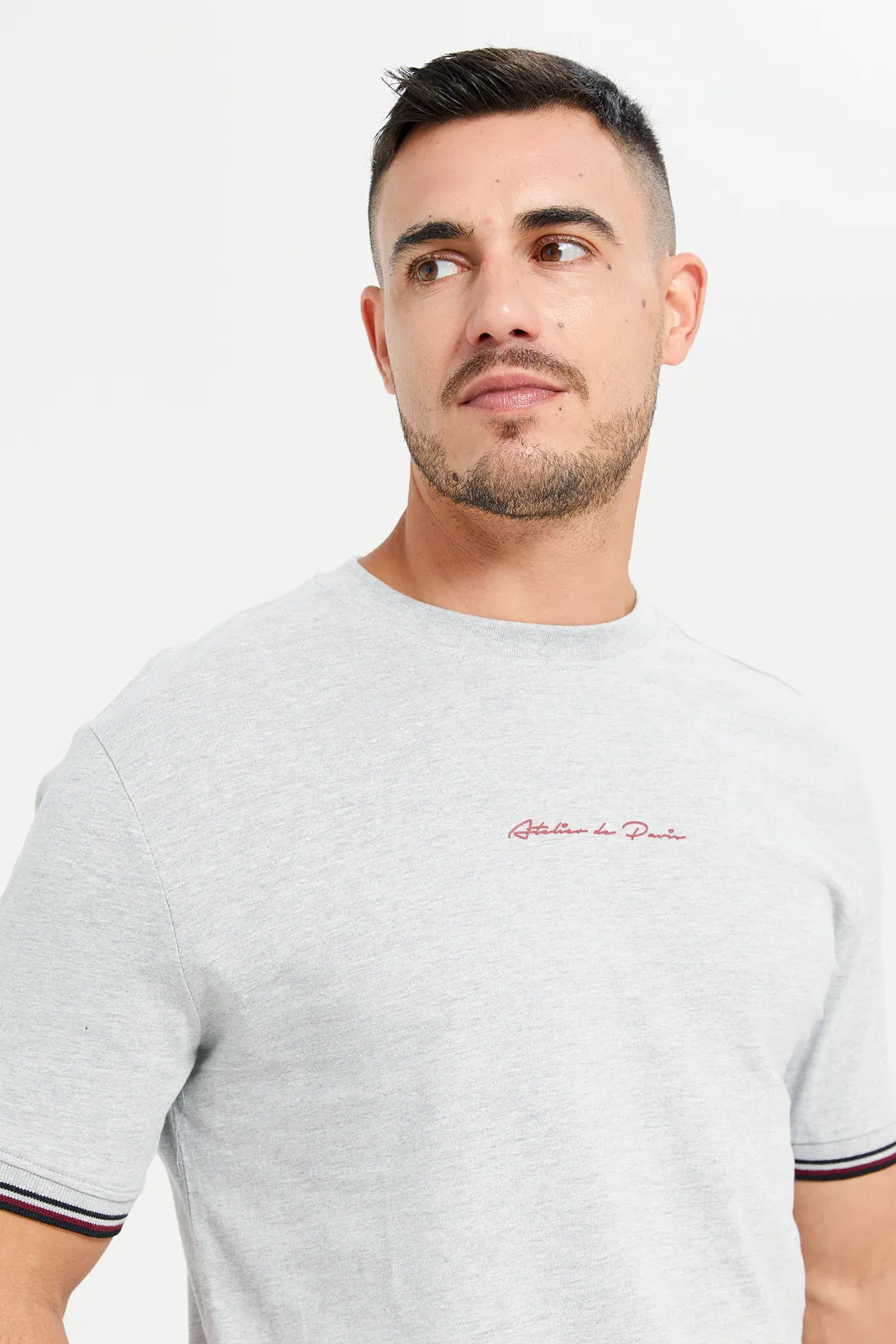 Men Grey Tipped T-Shirt With Logo sold by Redtag product image thumbnail 4