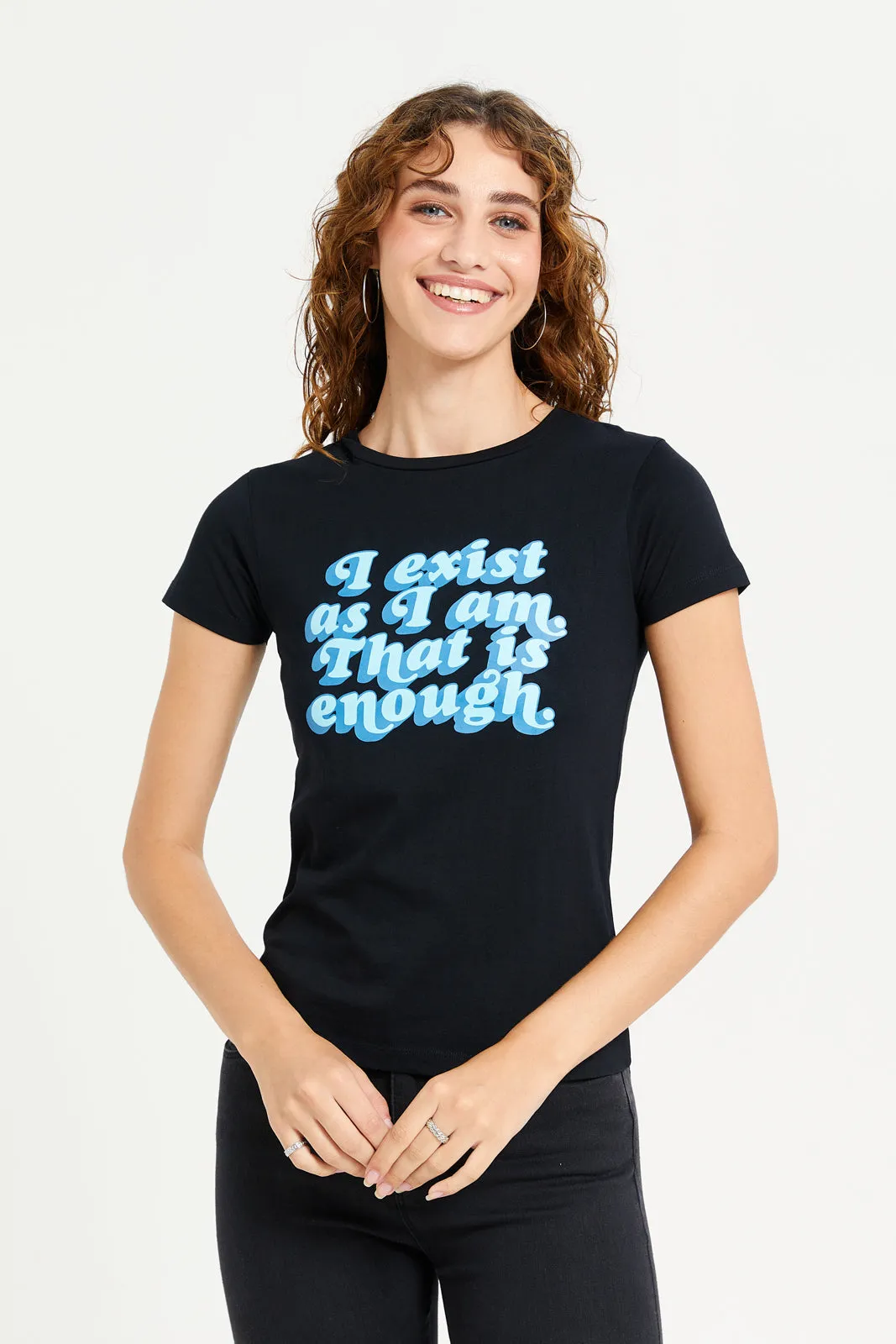 Women Black Graphic T-Shirt sold by Redtag