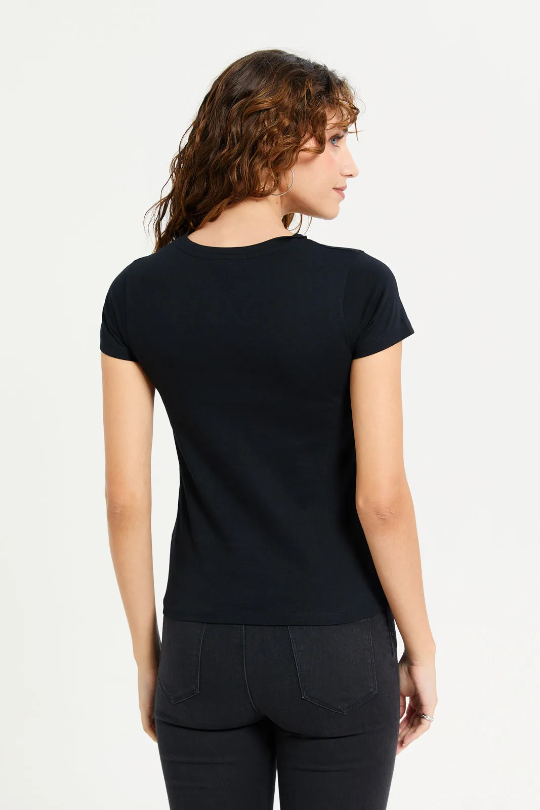 Women Black Graphic T-Shirt sold by Redtag product image thumbnail 3