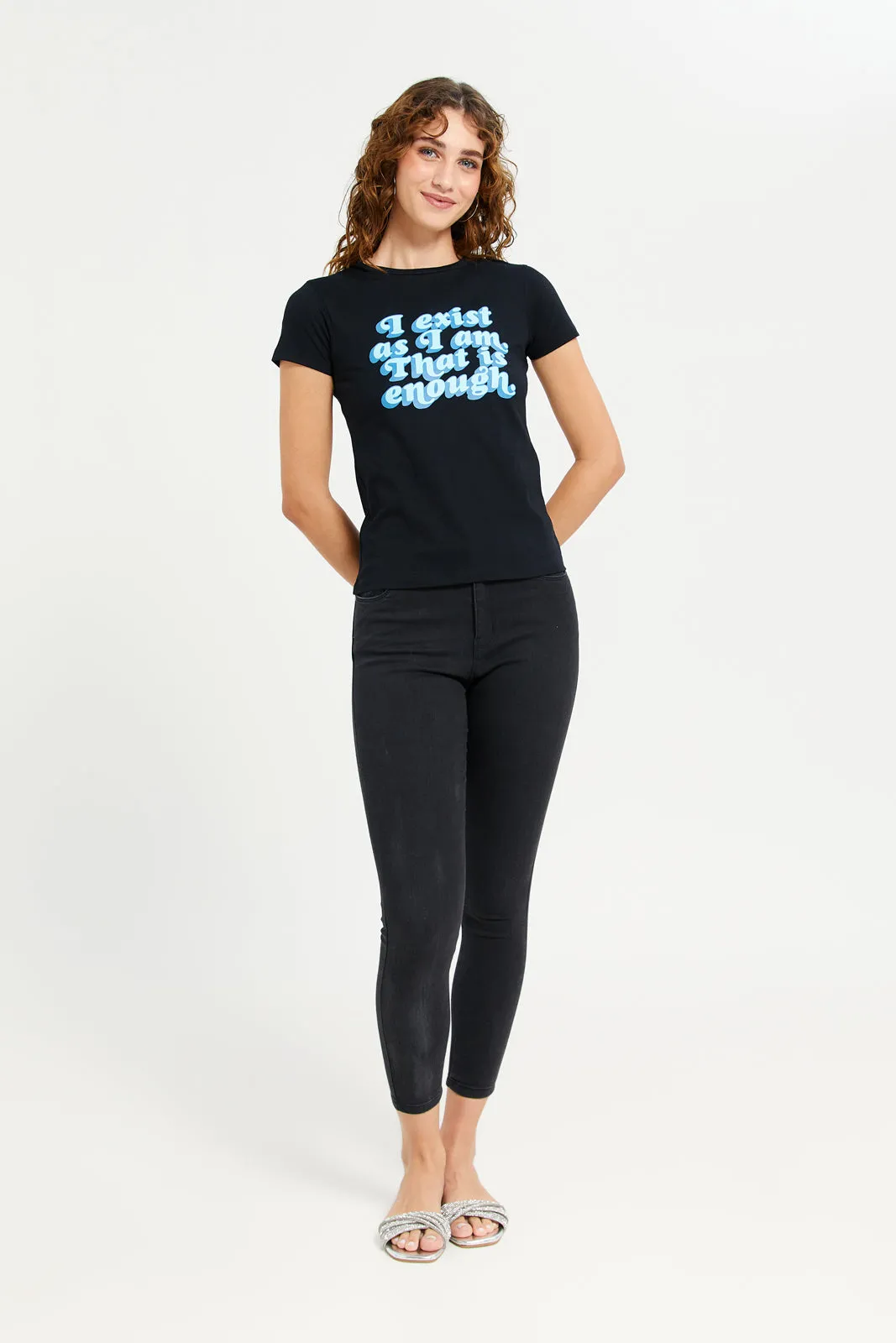 Women Black Graphic T-Shirt sold by Redtag product image thumbnail 2