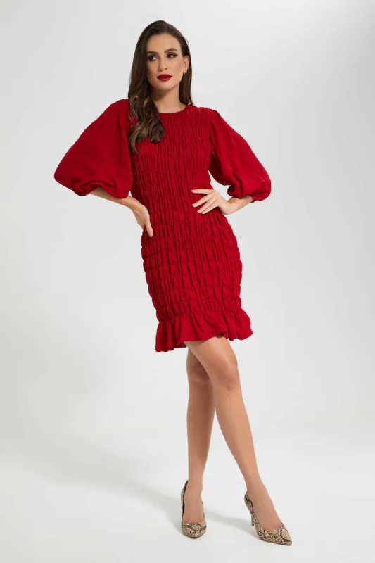 Red Textured Dress sold by Redtag