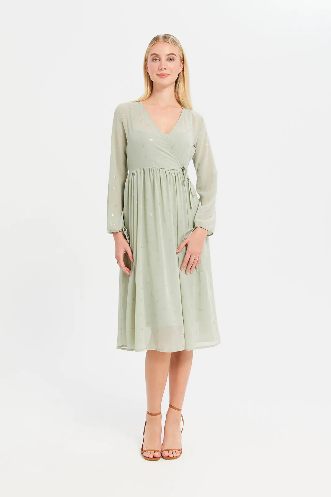 Women Ivory Foil Printed Flared Sleeves Dress sold by Redtag