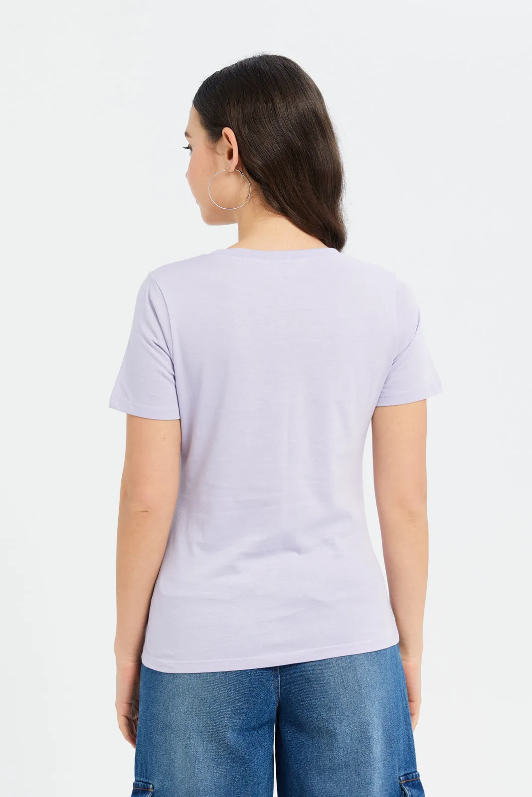 Women Lilac Foil Printed T-Shirt sold by Redtag product image thumbnail 3