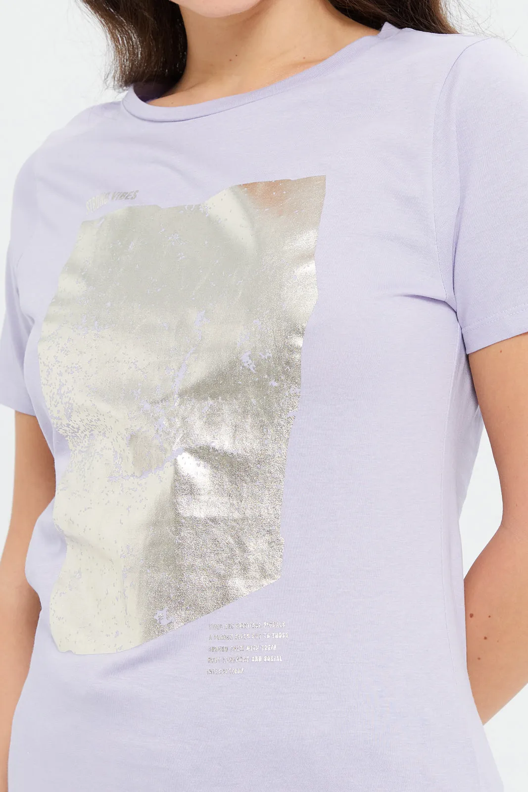 Women Lilac Foil Printed T-Shirt sold by Redtag product image thumbnail 4