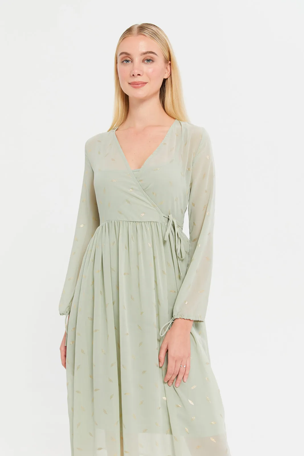 Women Ivory Foil Printed Flared Sleeves Dress sold by Redtag product image thumbnail 2