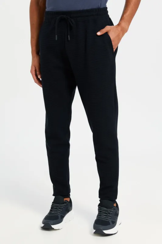 Men Black Ribbed Jogger Pants sold by Redtag