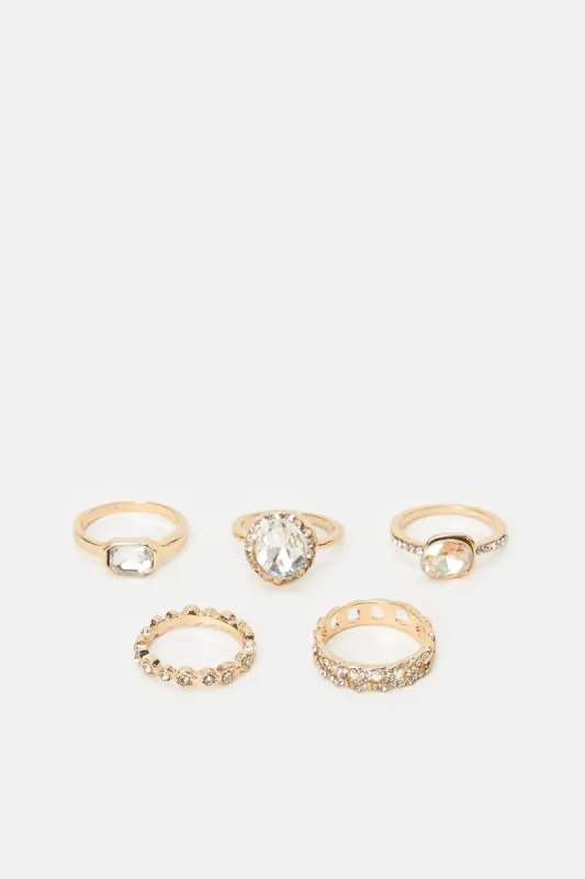 Women Gold Embellished Ring Set (5 Piece) sold by Redtag