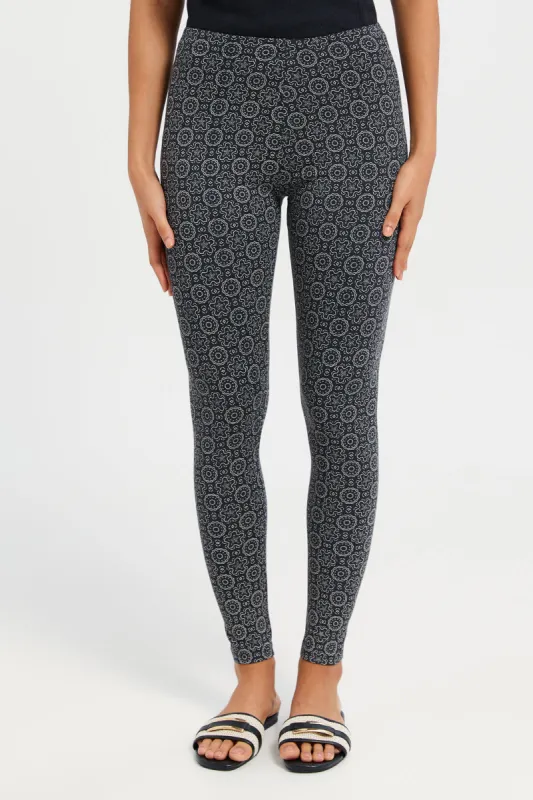 Women Charcoal Printed Leggings sold by Redtag