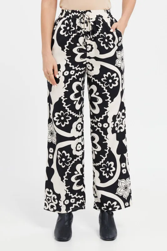 Women Black And White Printed Trousers sold by Redtag