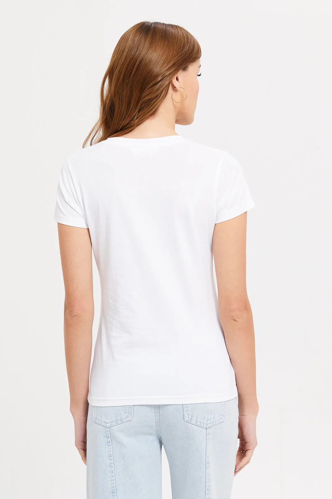 White Short Sleeve V- Neck T-Shirt sold by Redtag product image thumbnail 3