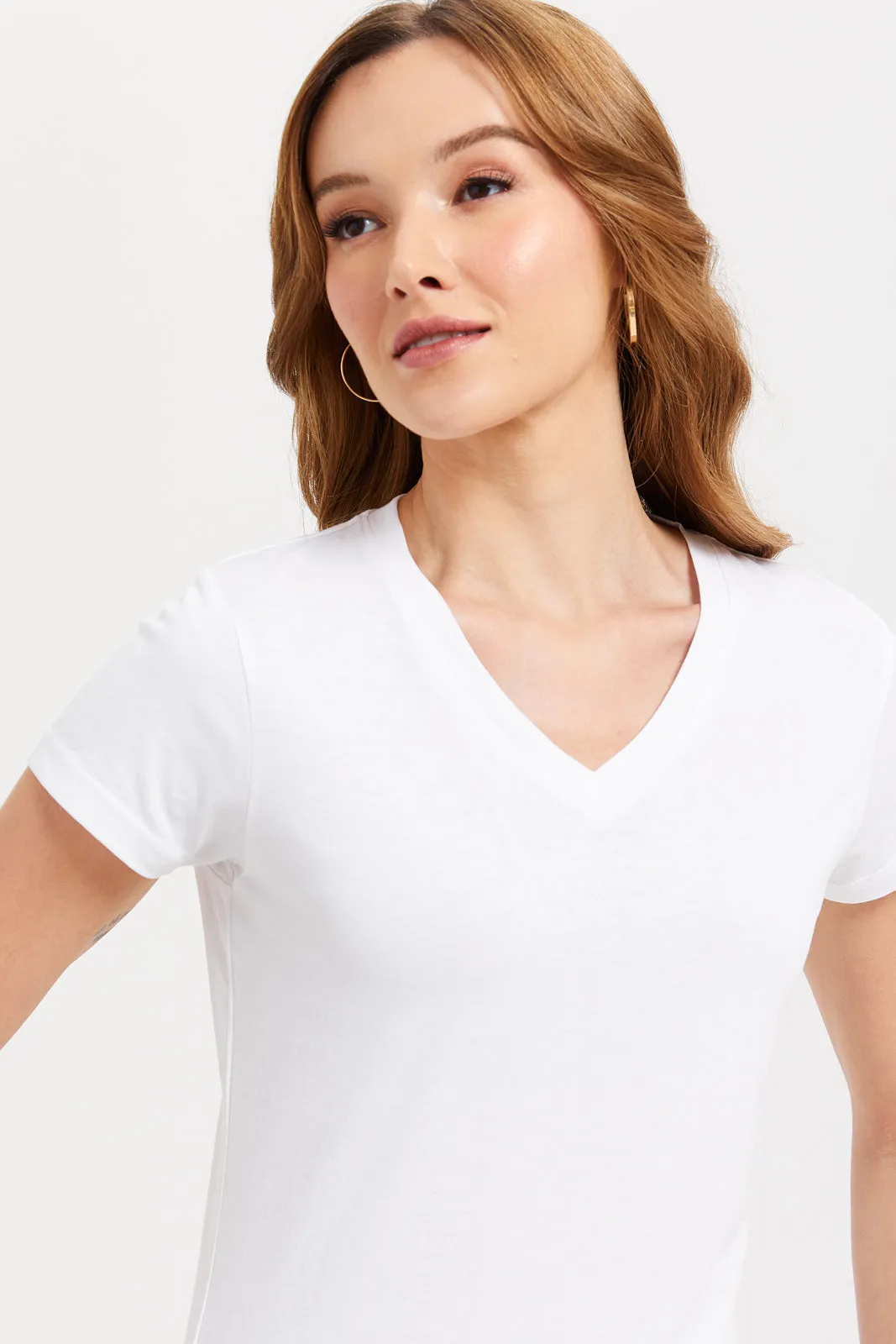 White Short Sleeve V- Neck T-Shirt sold by Redtag product image thumbnail 4