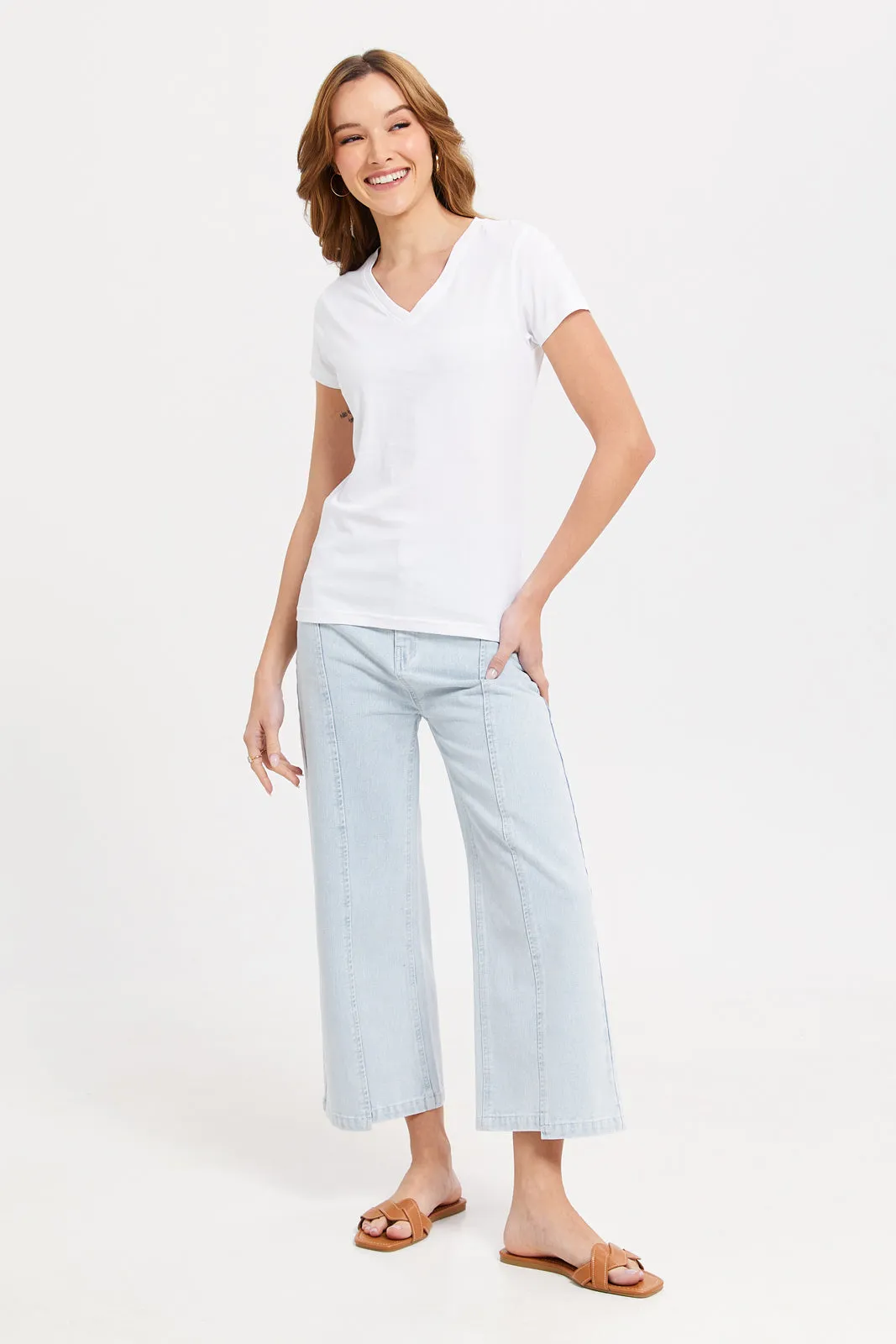 White Short Sleeve V- Neck T-Shirt sold by Redtag product image thumbnail 2