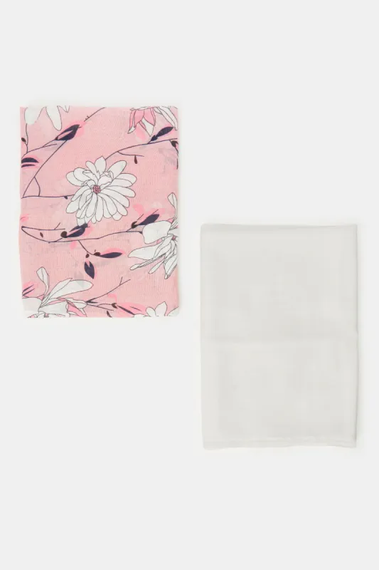Women Pink And White Solid And Printed Pashmina Scarf (Pack of 2) sold by Redtag
