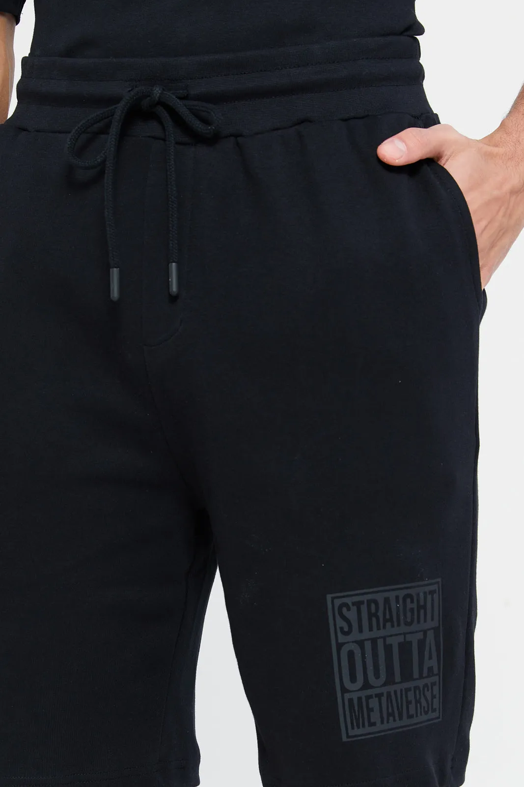 Men Black Printed Lounge Shorts sold by Redtag product image thumbnail 4