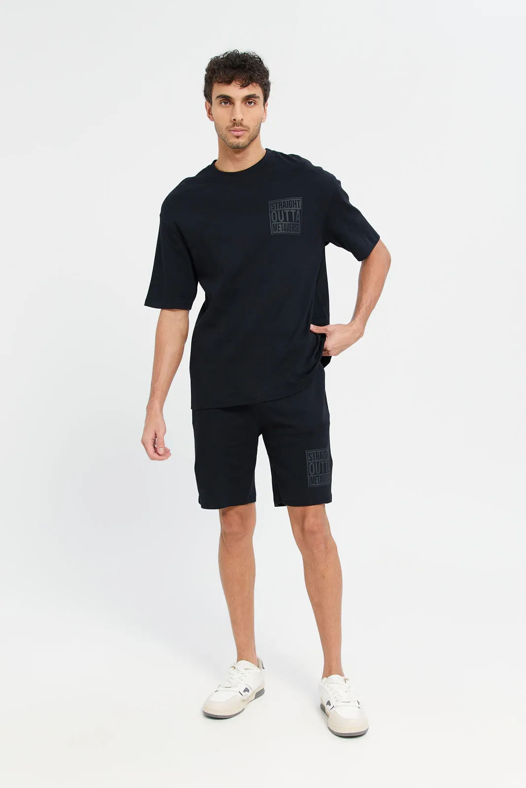 Men Black Printed Lounge Shorts sold by Redtag product image thumbnail 2