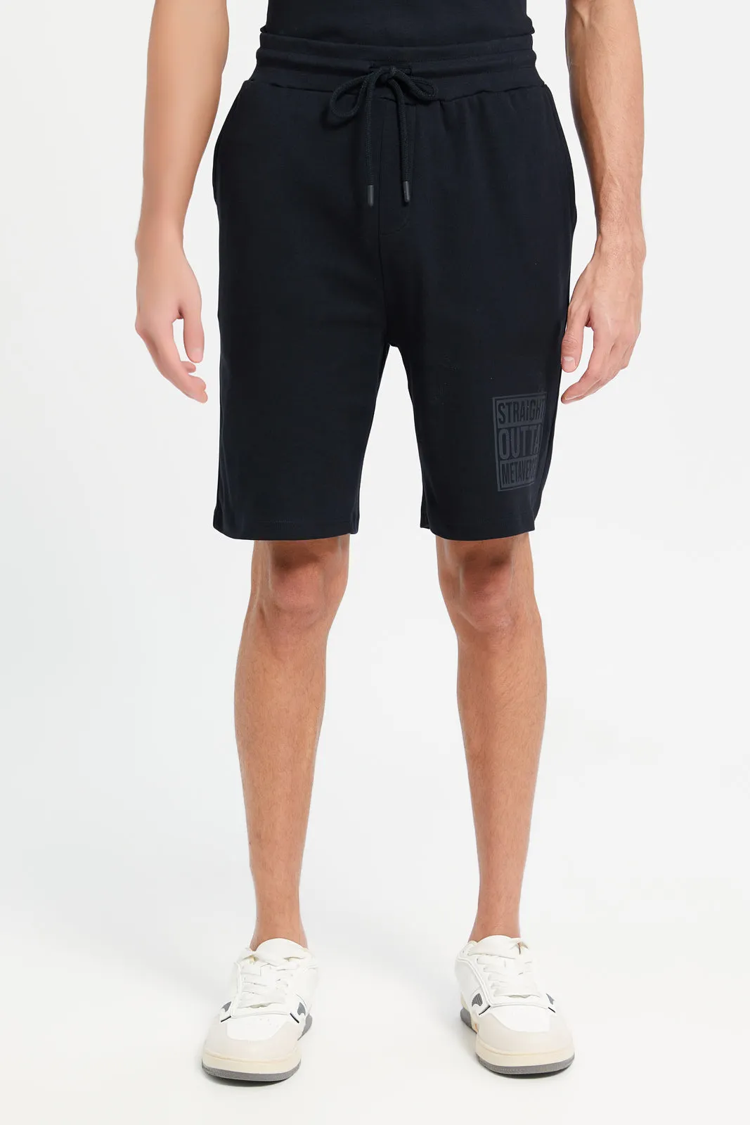 Men Black Printed Lounge Shorts sold by Redtag