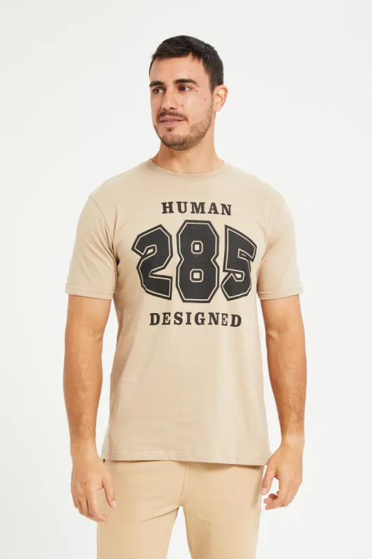 Men Beige Basic Printed T-Shirt sold by Redtag