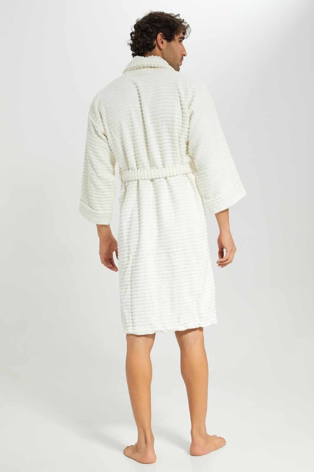 Men Cream Ribbed Bathrobe sold by Redtag product image thumbnail 3