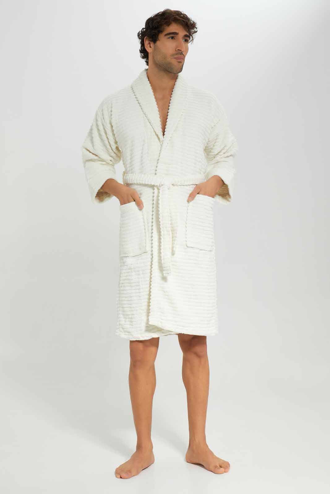 Men Cream Ribbed Bathrobe sold by Redtag product image thumbnail 4