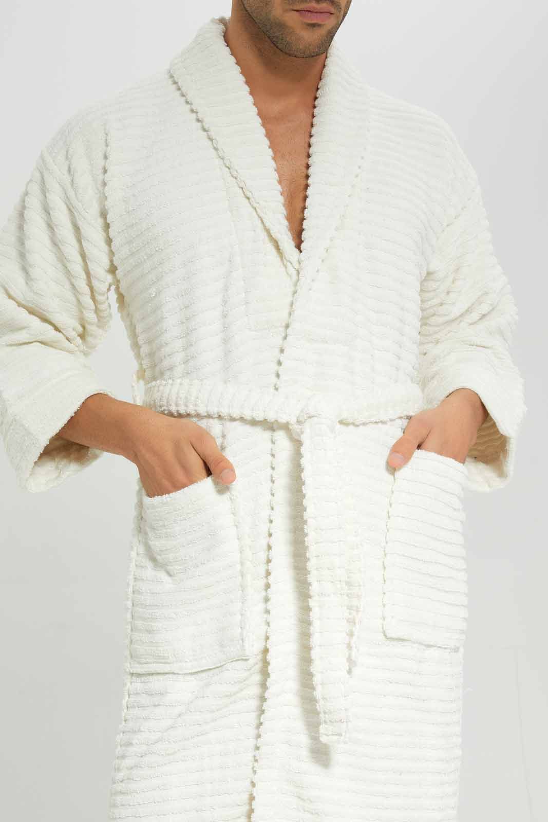 Men Cream Ribbed Bathrobe sold by Redtag product image thumbnail 2
