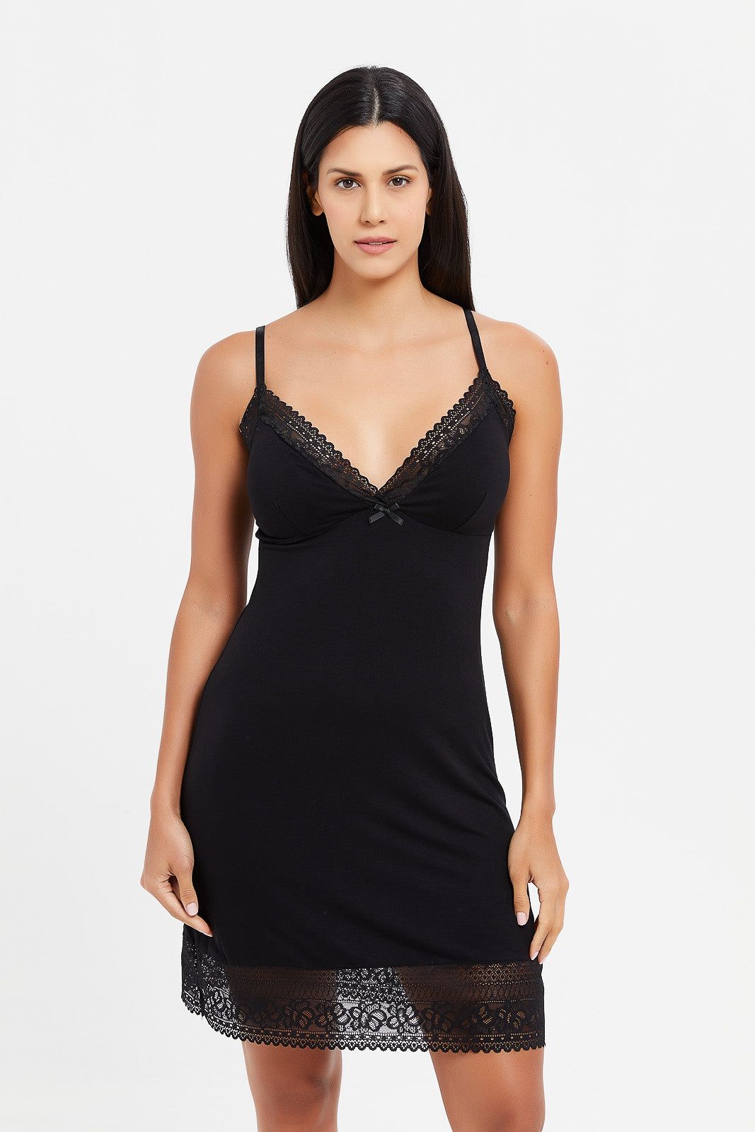 Women Black Lace Chemise sold by Redtag
