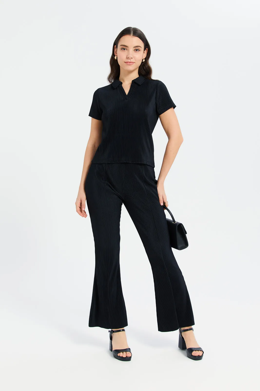 Women Black Plisse Wide Leg Trouser sold by Redtag product image thumbnail 2