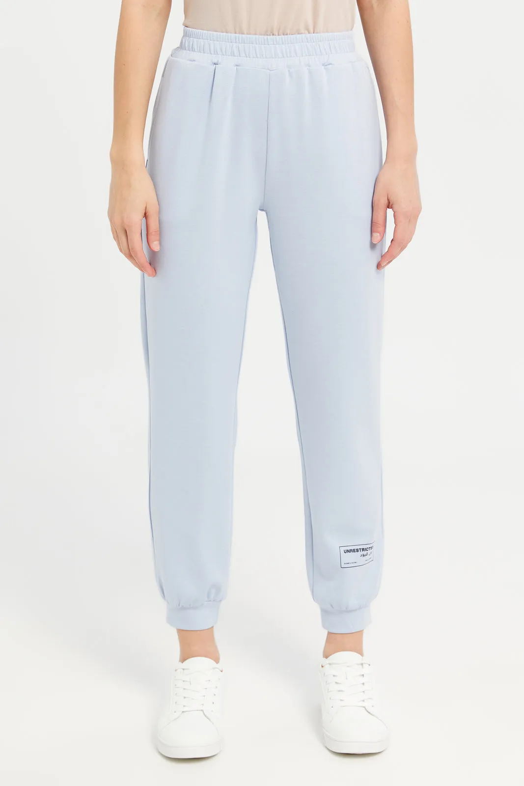 Women Blue Active Joggers With Placement Print sold by Redtag