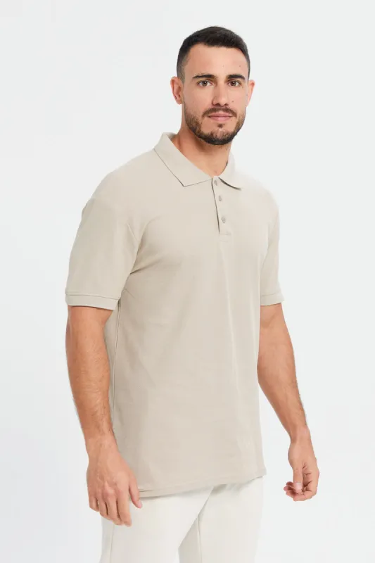 Men Beige Basic Polo Shirt sold by Redtag