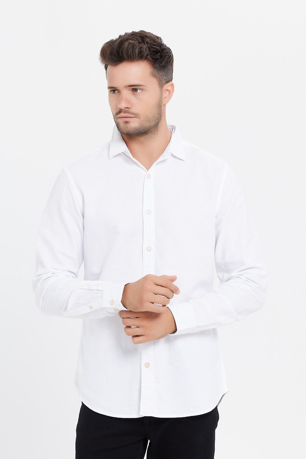 Men White Cotton Dobby Shirt sold by Redtag