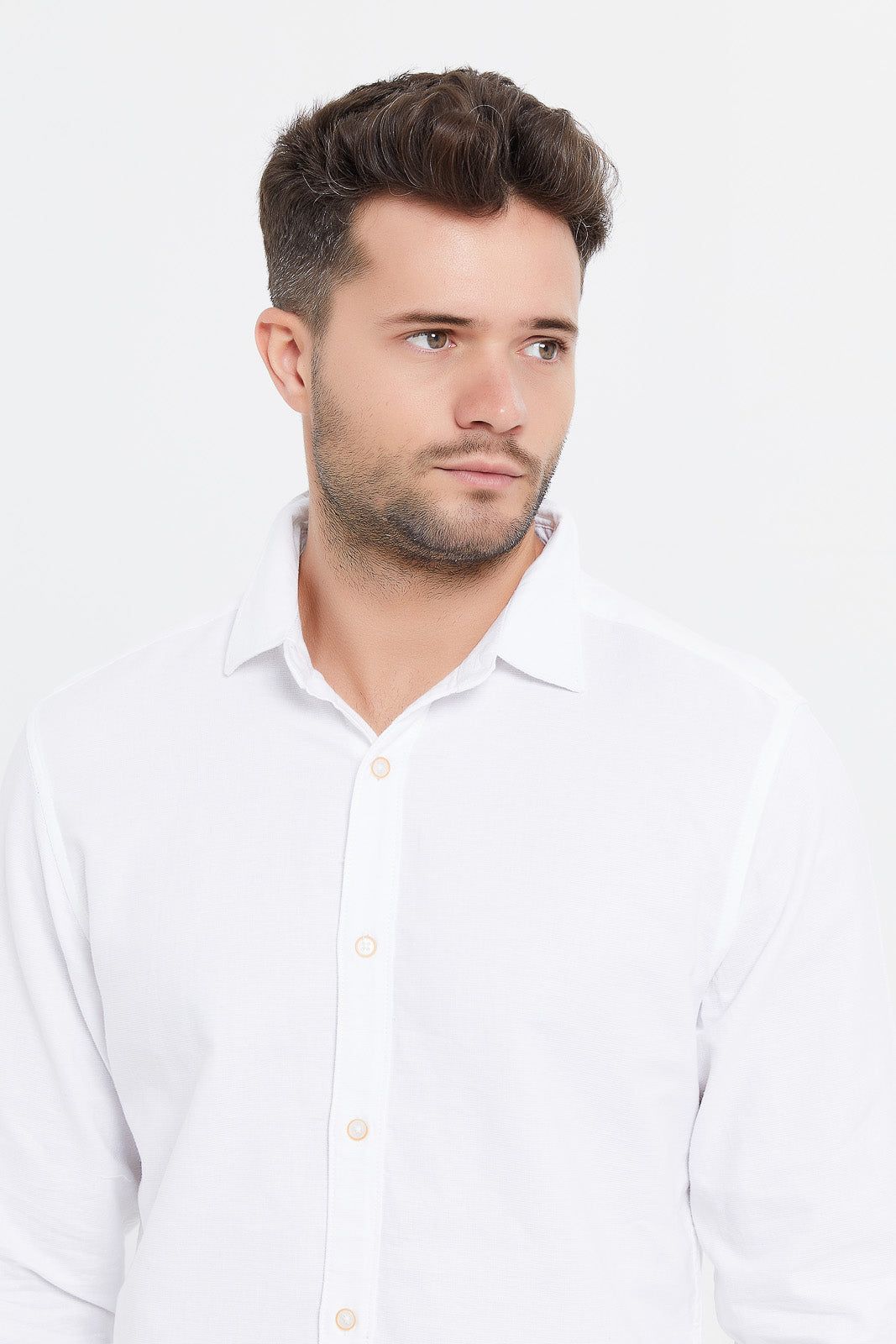 Men White Cotton Dobby Shirt sold by Redtag product image thumbnail 4