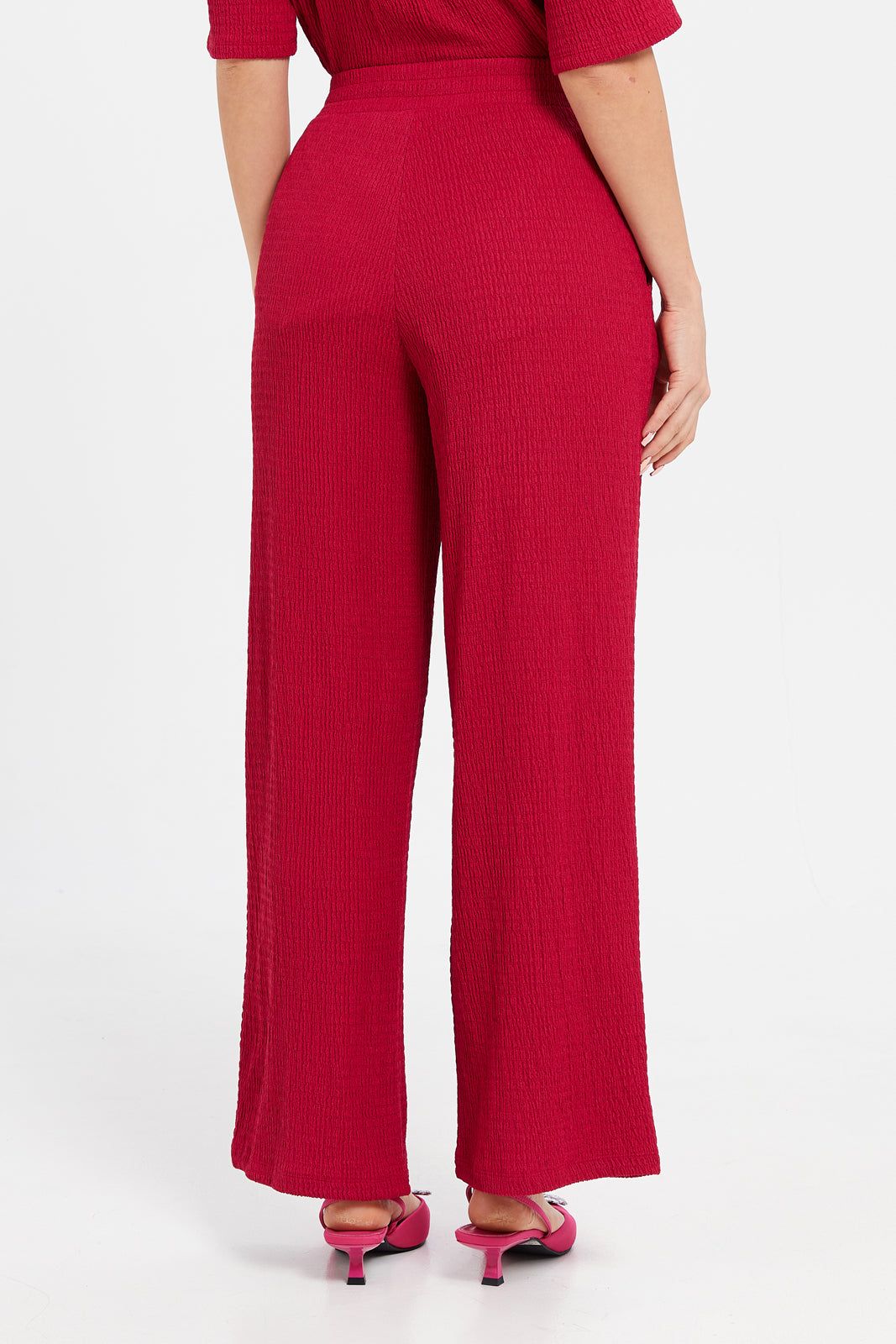 Women Fuchsia Textured Pants sold by Redtag product image thumbnail 3