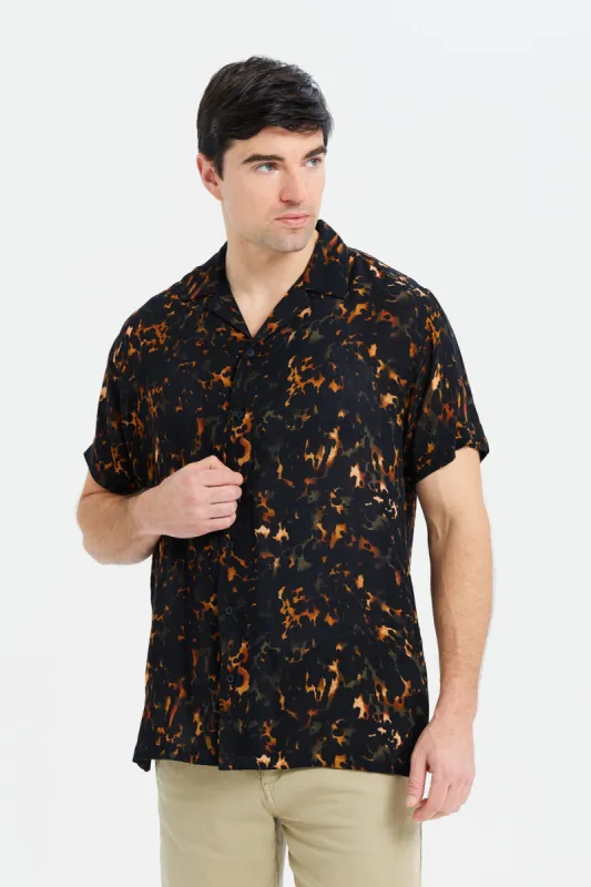 Men Black Dawn Print Crepe Shirt sold by Redtag