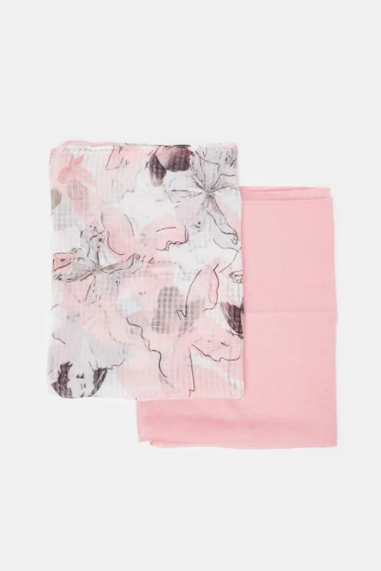 Women White And Pink Printed Scarf Set (Pack of 2) sold by Redtag