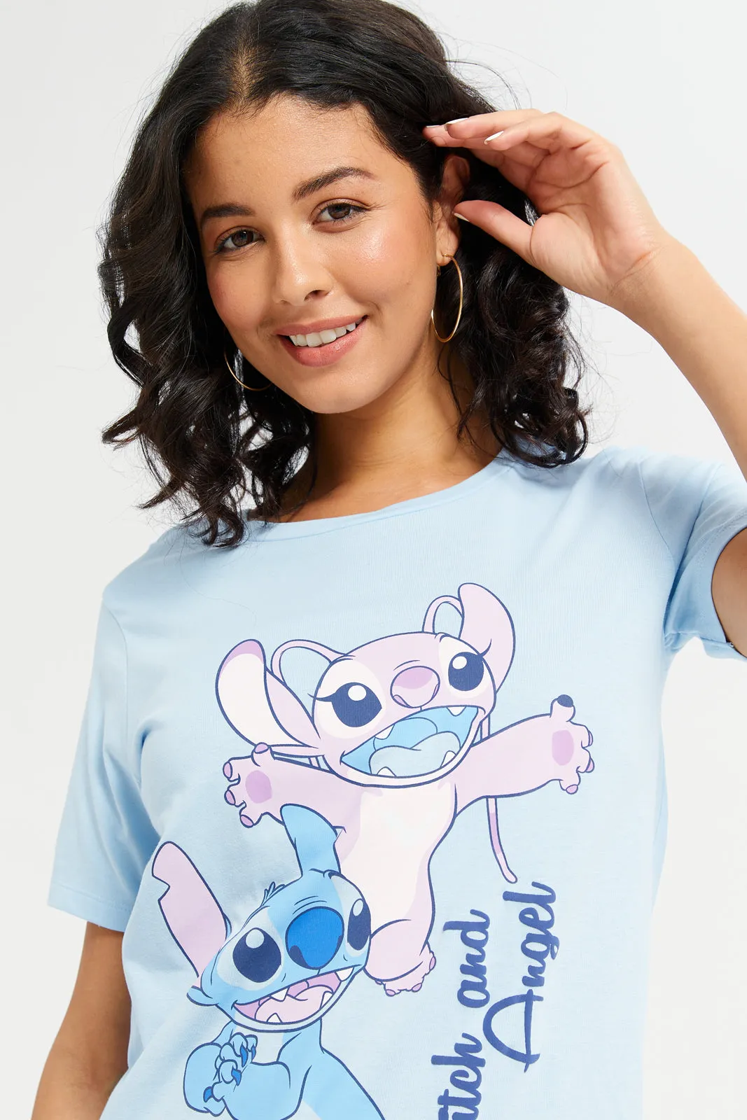 Women Blue Stitch Printed T-Shirt sold by Redtag product image thumbnail 4