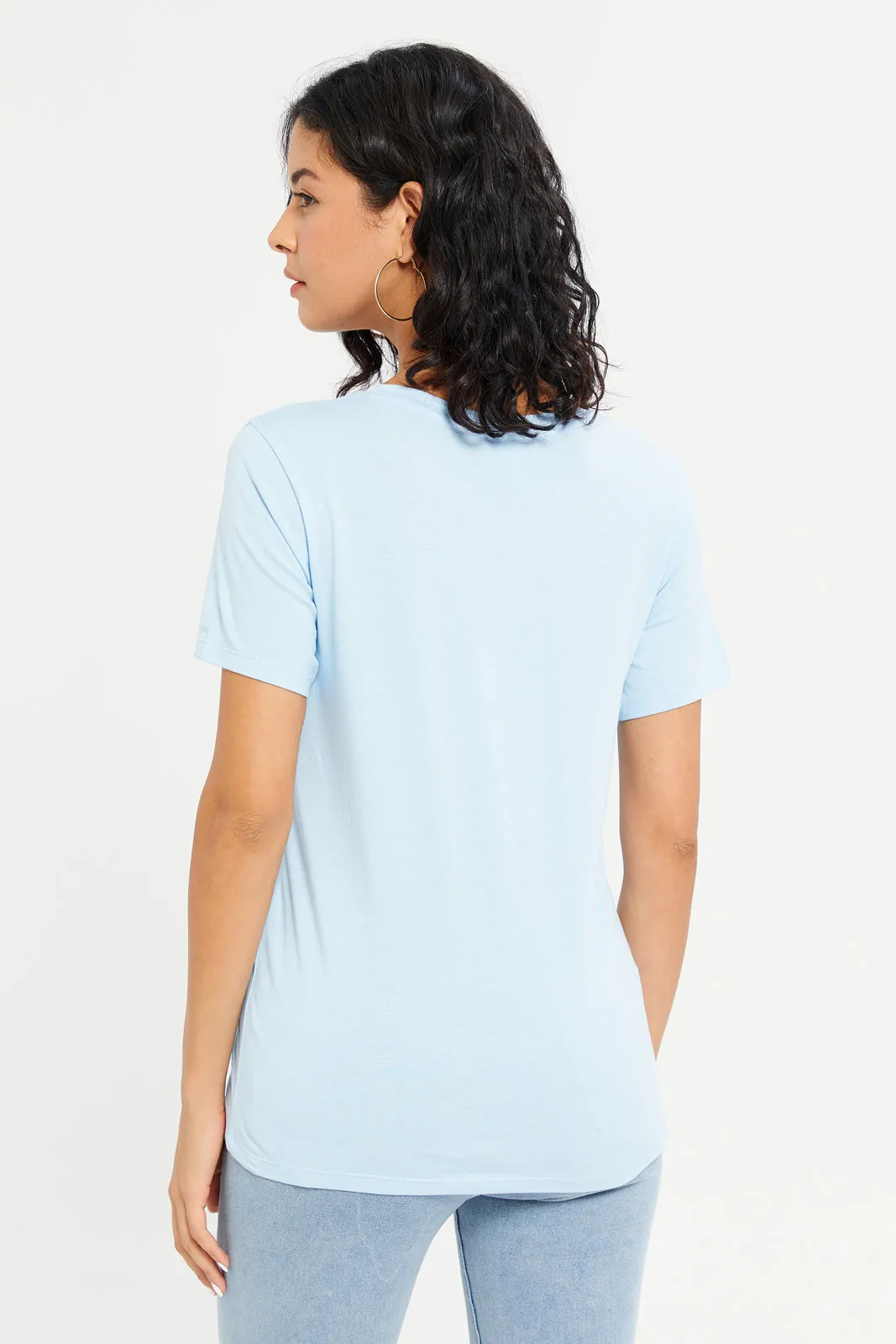 Women Blue Stitch Printed T-Shirt sold by Redtag product image thumbnail 3