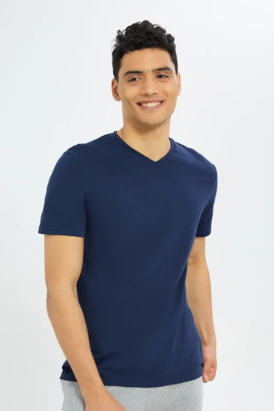 Navy V-Neck Regular Fit T-Shirt sold by Redtag