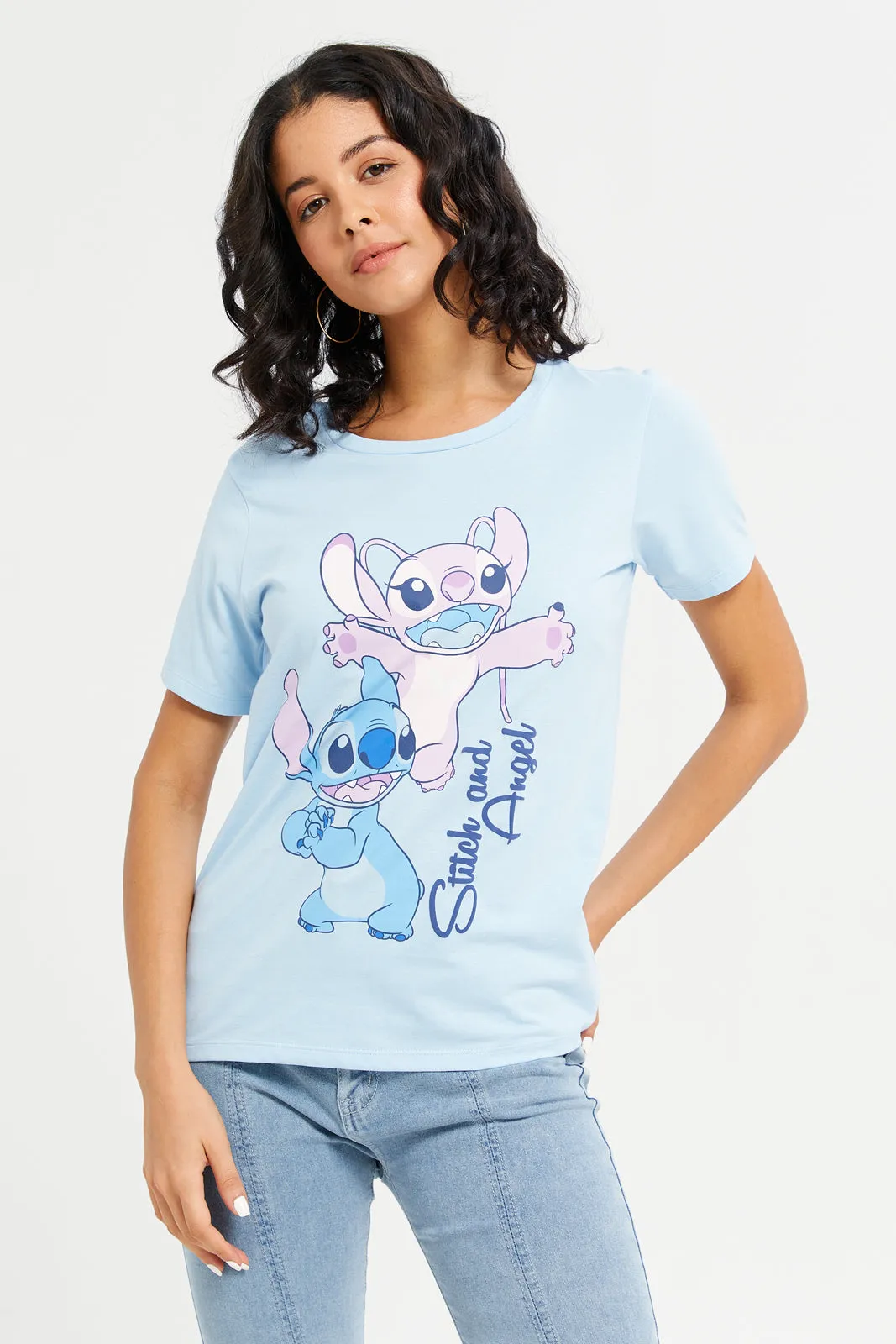 Women Blue Stitch Printed T-Shirt sold by Redtag