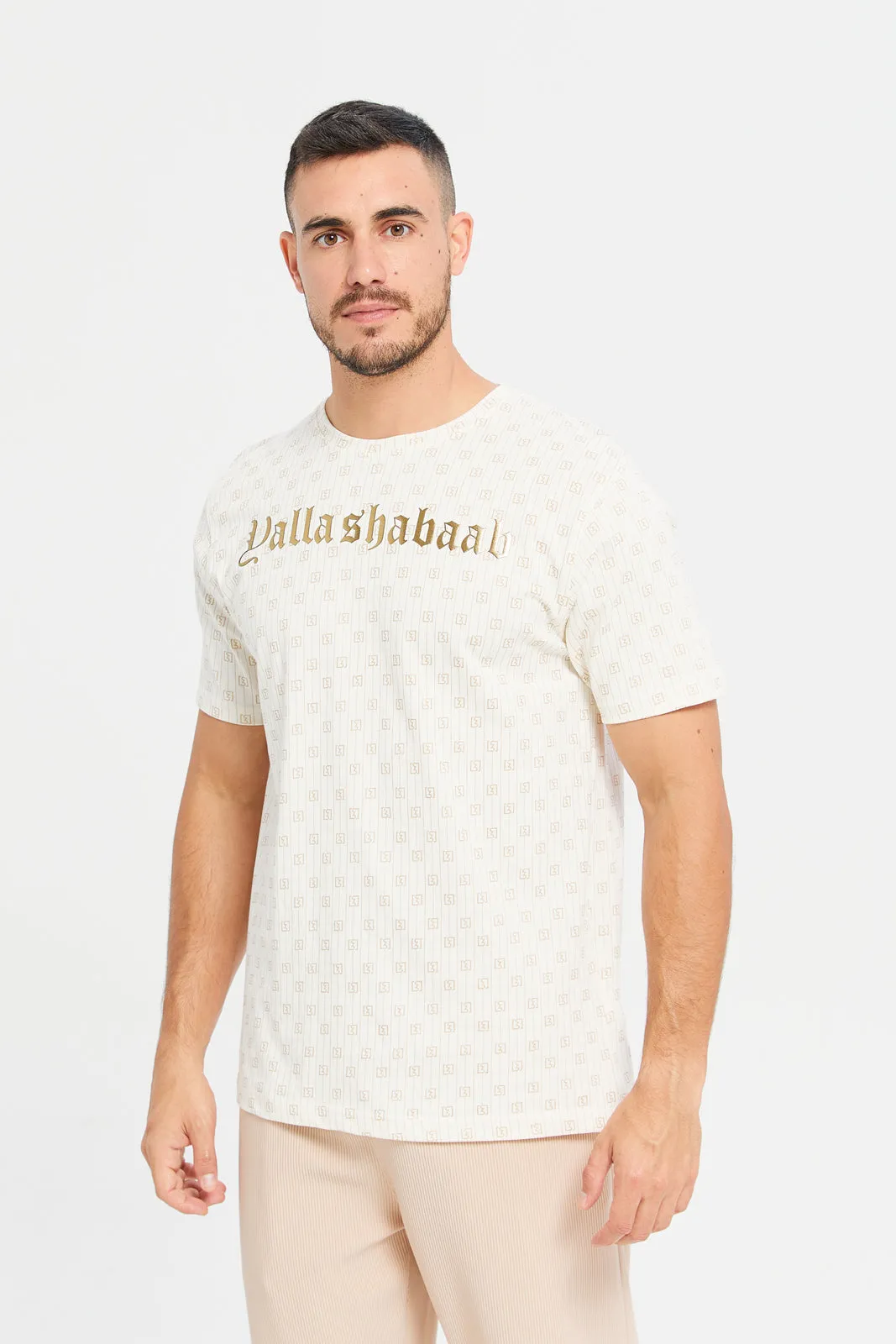 Men Beige Yalla Shabaab Casual T-Shirt sold by Redtag