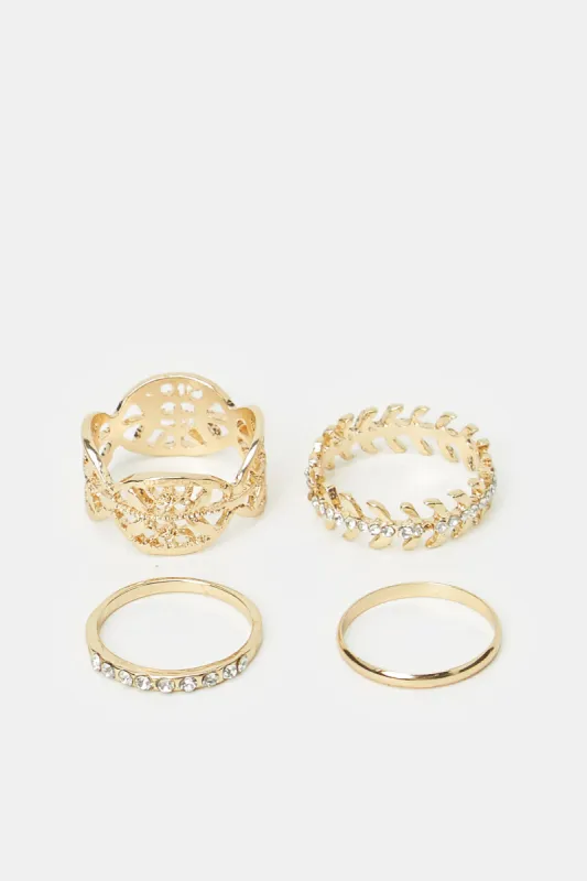 Women Gold Embellished Ring Set (4 Piece) sold by Redtag