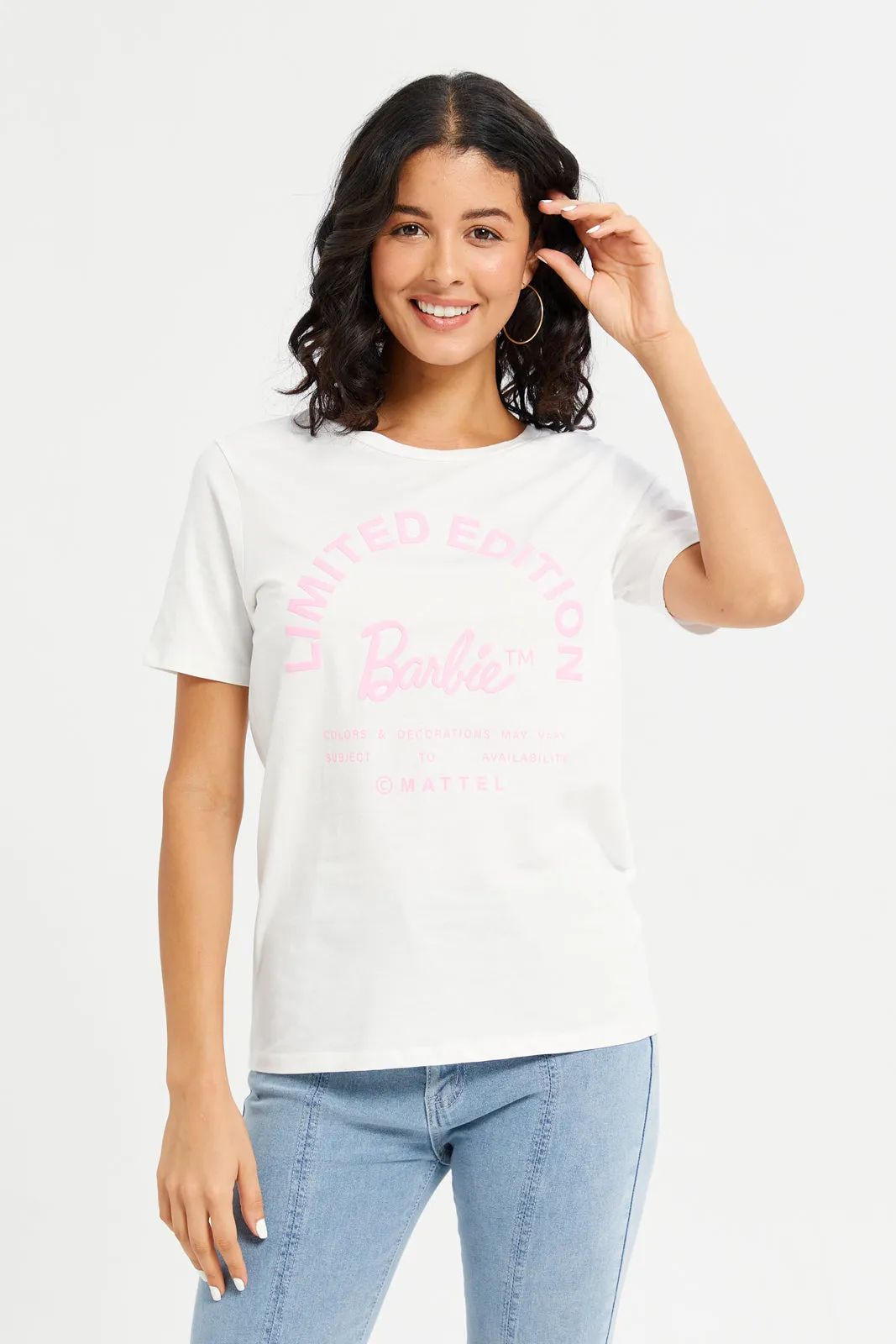 Women White Barbie Printed T-Shirt sold by Redtag