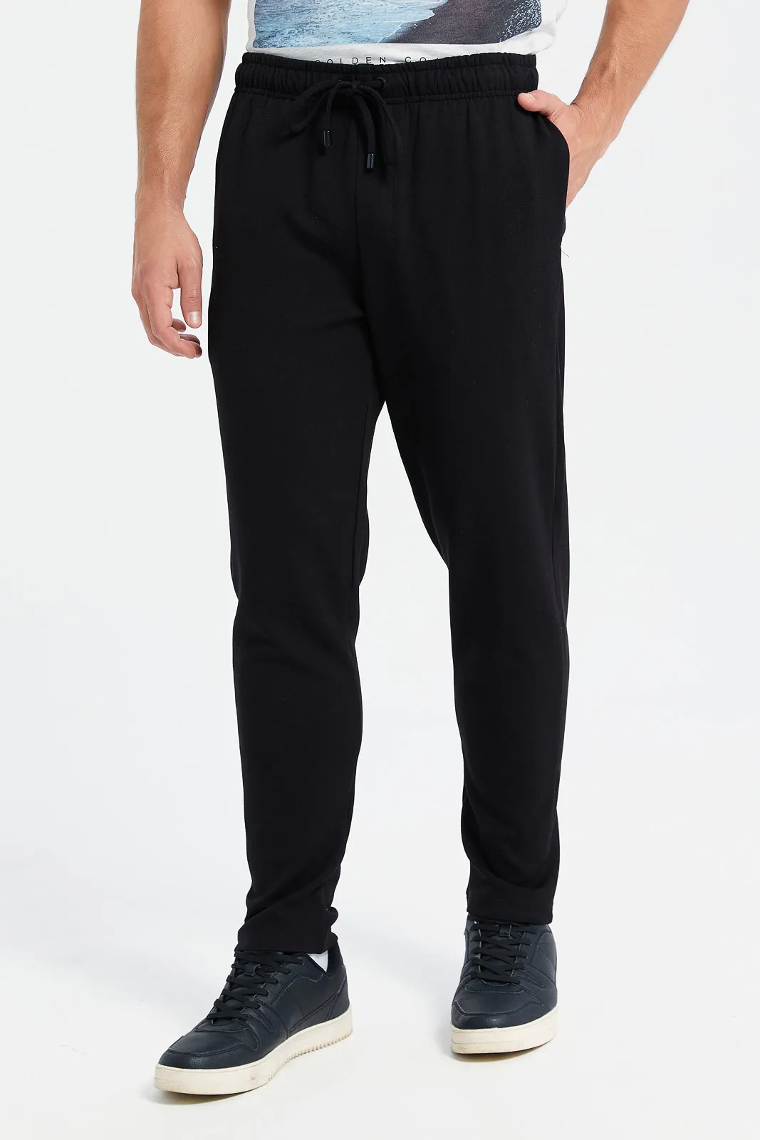 Men Black Pull-On Trousers sold by Redtag