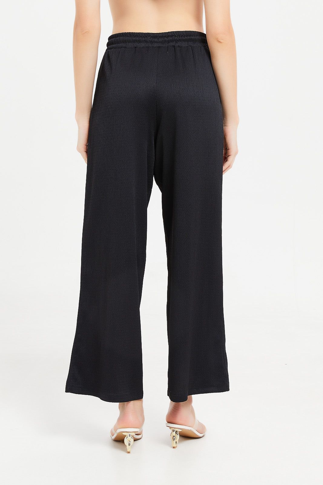 Women Black Jacquard Straight Trouser sold by Redtag product image thumbnail 3