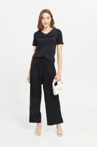 Women Black Jacquard Straight Trouser sold by Redtag