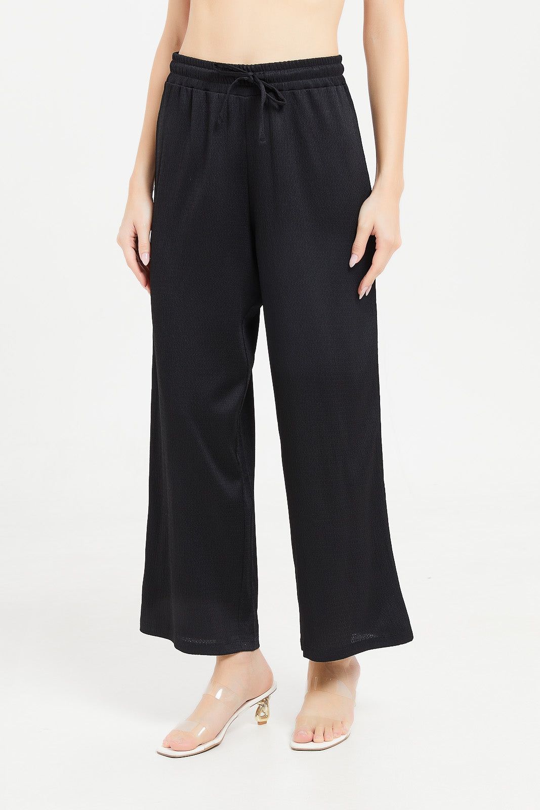 Women Black Jacquard Straight Trouser sold by Redtag