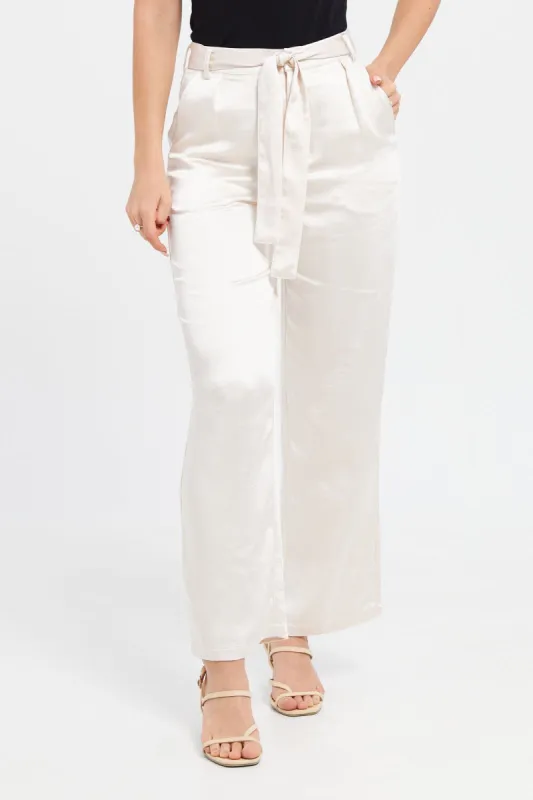 Women Ivory Satin Trousers sold by Redtag