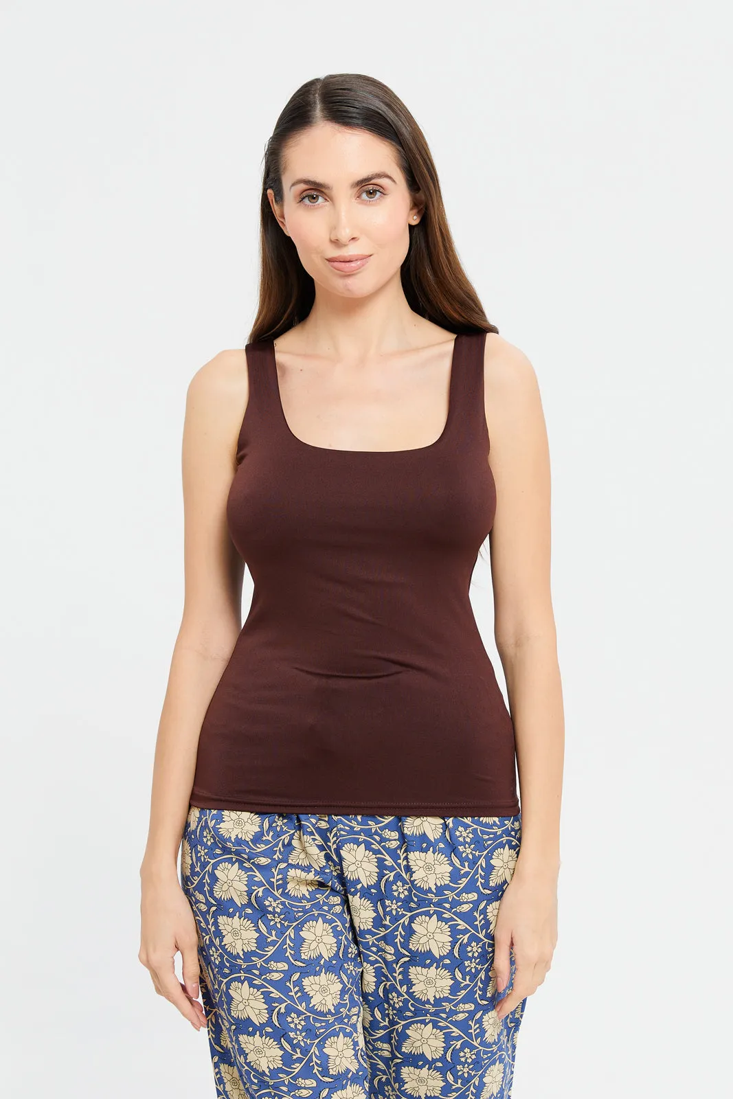Women Burgundy Plain Layered Tank Top sold by Redtag